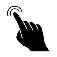 Touchscreen gesture glyph icon. Point, click, 2x tap gesturing. Human hand and fingers. Using sensory devices. Silhouette symbol. Negative space. Vector isolated illustration