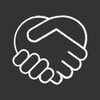 Handshake gesture chalk icon. Shaking hands emoji. Friends meeting. Agreement, deal, contract. Trust. Isolated vector chalkboard illustration