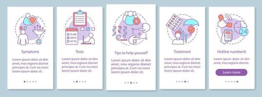Self diagnosis onboarding mobile app page screen vector template. Depression treatment. Mental health. Walkthrough website steps with linear illustrations. UX, UI, GUI smartphone interface concept