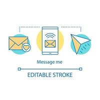 Message me concept icon. Chat via messenger idea thin line illustration. Romantic messaging, emailing. Online love chatting. Smartphone with envelope. Vector isolated outline drawing