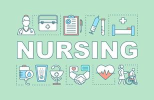 Nursing word concepts banner. Medical service. Hospital, inpatient treatment. Healthcare, first-aid. Presentation, website. Isolated lettering typography idea, icons. Vector outline illustration
