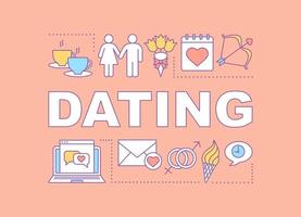 Dating word concepts banner. Fall in love. Couple matchmaking. Go on date. Internet flirt. Presentation, website. Isolated lettering typography idea with linear icons. Vector outline illustration..