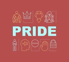 Pride word concepts banner. Selfish, self-confident person. Boasting. Presentation, website. Isolated lettering typography idea, linear icons. Humiliation of other. Vector outline illustration