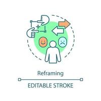 Reframing concept icon. Mental health. Cognitive therapy, restructuring. Positive thinking. Stress overcoming idea thin line illustration. Vector isolated outline drawing. Editable stroke