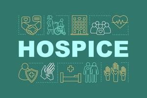 Hospice word concepts banner. Healthcare for sick, terminally ill, old people. Presentation, website. Isolated lettering typography idea with linear icons. Medical care. Vector outline illustration