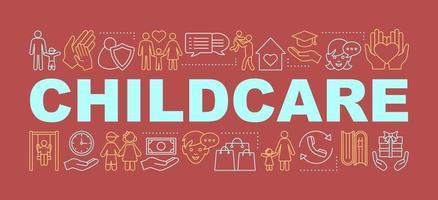Childcare word concepts banner. Childhood. Parenting. Fatherhood and motherhood. Isolated lettering typography idea with linear icons. Vector outline illustration