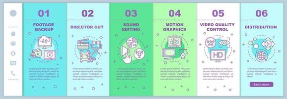 Video production onboarding mobile web pages vector template. Film making. Responsive smartphone website interface idea with linear illustrations. Webpage walkthrough step screens. Color concept