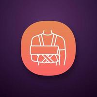 Shoulder immobilizer app icon. Sling and swathe. Broken arm, shoulder injury treatment. Arm fix brace. UI UX user interface. Web or mobile application. Vector isolated illustration