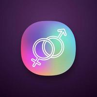 Heterosexuality app icon. Interlocked male and female signs. Woman and man. Gender symbols. Mars and venus. UI UX user interface. Web or mobile application. Vector isolated illustration