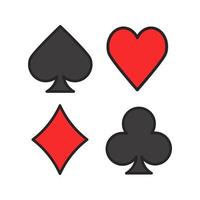 Suits of playing cards color icon. Spade, clubs, heart, diamond. Casino. Isolated vector illustration