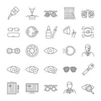 Ophtalmology linear icons set. Optometry. Vision examination and treatment equipment. Thin line contour symbols. Isolated vector outline illustrations