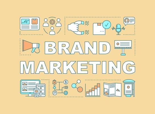 Brand marketing word concepts banner. Communications, product, service for brand equity growing. Presentation, website. Isolated lettering typography idea, linear icons. Vector outline illustration