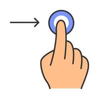 Horizontal scroll right gesturing color icon. Touchscreen gesture. Human hand and fingers. Tap, point, click. Using sensory devices. Isolated vector illustration
