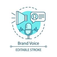 Brand voice concept icon. Branding idea thin line illustration. Company brand reflection. Corporate image. Written communication and visual imagery. Vector isolated outline drawing. Editable stroke