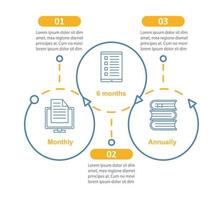 Virtual library subscription vector infographic template. Online education. E-library tariff plans. Data visualization with three steps and options. Process timeline chart. Workflow layout with icons