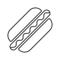 American hot dog linear icon. Thin line illustration. Sausage in dough. Contour symbol. Vector isolated drawing