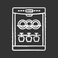 Dishwasher chalk icon. Automatic dishware and cutlery cleaning. Kitchen appliance. Restaurant, cafe equipment. Isolated vector chalkboard illustration