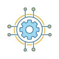 Digital settings color icon. Technological progress and innovation. Gear. Machine learning. Cogwheel in chipset pathways. Isolated vector illustration