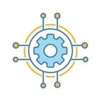 Digital settings color icon. Technological progress and innovation. Gear. Machine learning. Cogwheel in chipset pathways. Isolated vector illustration