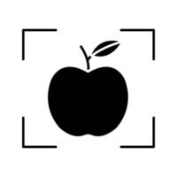 Object detection app glyph icon. Deep learning. Artificial intelligence. Apple in focus. Silhouette symbol. Negative space. Vector isolated illustration