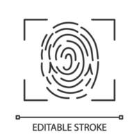 Fingerprint scanning linear icon. Touch id. Thin line illustration. Biometric identification. Fingerprint recognition. Contour symbol. Vector isolated outline drawing. Editable stroke