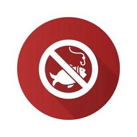 Forbidden sign with fish flat design long shadow glyph icon. No fishing prohibition. Vector silhouette illustration