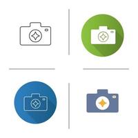 Camera enhance icon. Photography. Photo camera. Flat design, linear and color styles. Isolated vector illustrations