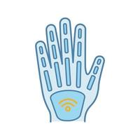 Human microchip implant in hand color icon. NFC implant. Implanted RFID transponder. Isolated vector illustration