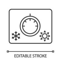 icono lineal de la perilla de control de clima. Regulación de la temperatura del coche. ilustración de línea delgada. termostato. símbolo de contorno dibujo de contorno aislado vectorial. trazo editable vector