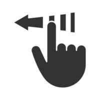 Slide touch gesture glyph icon. Silhouette symbol. Back arrow button. Negative space. Vector isolated illustration