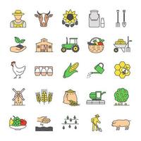 Agriculture color icons set. Farming. Agricultural implement. Isolated vector illustrations