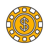 Casino chip color icon. Gambling token with dollar sign. Isolated vector illustration