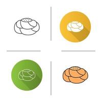 Pastry bread icon. Flat design, linear and color styles. Sweet dough. Fancy bread. Isolated vector illustrations