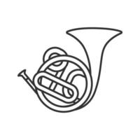 French horn linear icon. Thin line illustration. Contour symbol. Vector isolated outline drawing