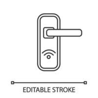 NFC door lock linear icon. Near field communication padlock. Thin line illustration. Contactless technology. Contour symbol. Vector isolated outline drawing. Editable stroke