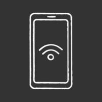 NFC smartphone signal chalk icon. NFC phone. Near field communication. Mobile phone contactless payment. Isolated vector chalkboard illustrations