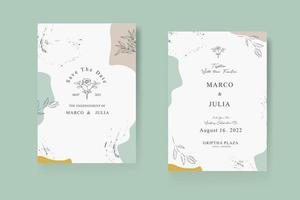 Set wedding invitation template, frame flower, leaf, elegant. Sketch wreath. Vector style of plant line art, nature art.