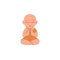 Little monk character illustration. Buddhist meditation. Vector isolated
