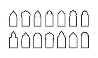 Mosque Doors and windows line shape. Arab arch. Islam gate silhouette. vector