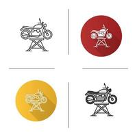 Motorbike jack icon. Flat design, linear and color styles. Motorcycle repair lift. Isolated vector illustrations