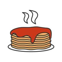 Fresh pancakes stack with jam or honey color icon. Isolated vector illustration