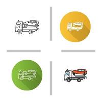 Tow truck icon. Flat design, linear and color styles. Evacuator. Car wrecker. Isolated vector illustrations