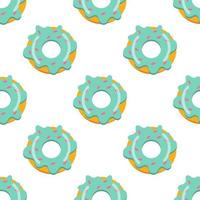 seamless donut pattern with blue glaze. vector illustration on a white background.