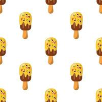 seamless pattern chocolate ice cream on a popsicle stick with icing. vector illustration on a white background.
