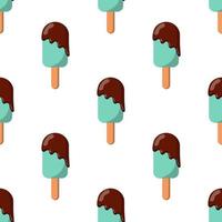 seamless pattern blue ice cream on a popsicle stick with chocolate icing. vector illustration on a white background