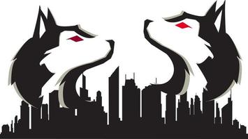 Wolf logo on city background. vector