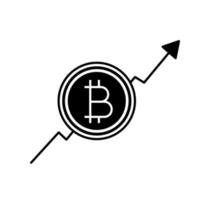 Bitcoin market growth chart glyph icon. Silhouette symbol. Cryptocurrency prices rising. Statistics diagram with bitcoin sign. Negative space. Vector isolated illustration