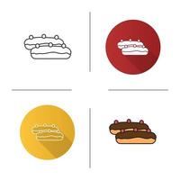 Eclair cake icon. Flat design, linear and color styles. Isolated vector illustrations