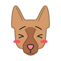 German Shepherd cute kawaii vector character. Dog with suffering muzzle. Persevering doggie. Flushed animal with squinting eyes. Funny emoji, sticker, emoticon. Isolated cartoon color illustration