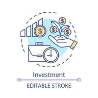 Investment concept icon. Financial portfolio. Capital growth. Increase in cash income. Investing money for profit idea thin line illustration. Vector isolated outline drawing. Editable stroke